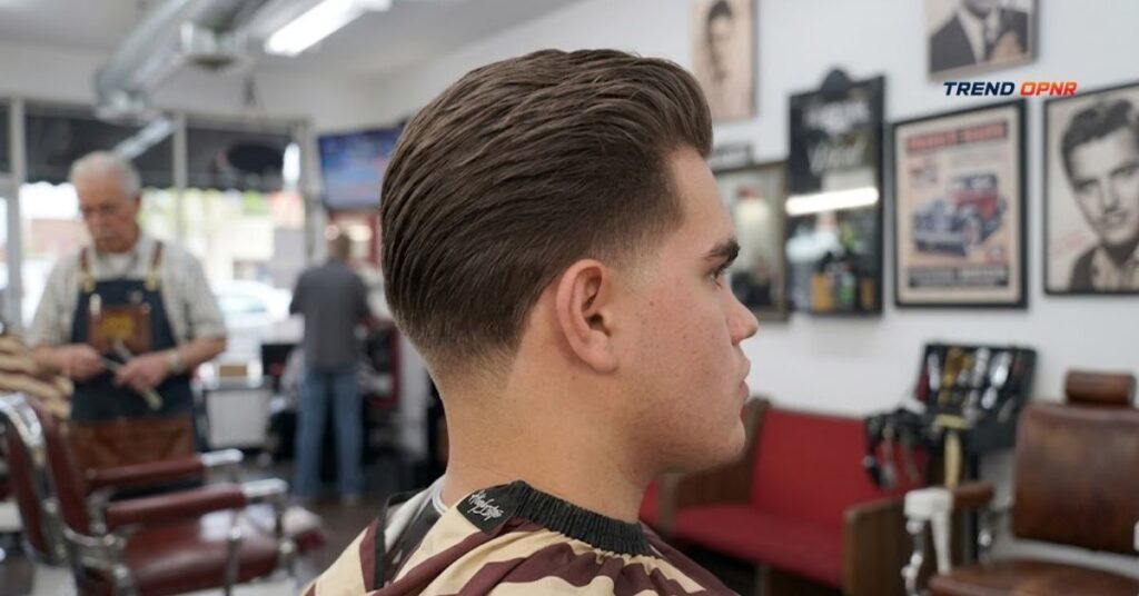 Low Taper Fade Slick Back with Side-Swept Finish