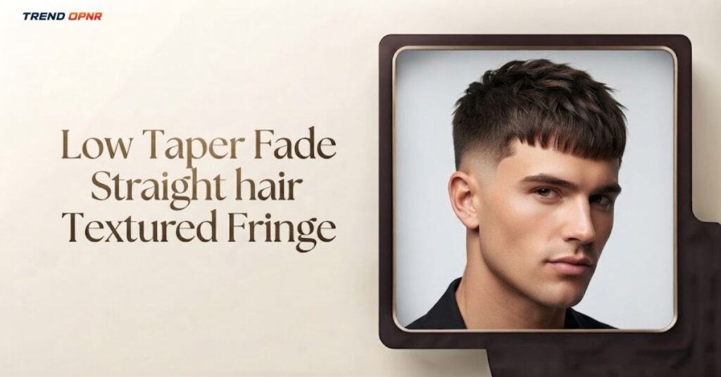Low Taper Fade Straight hair Textured Fringe