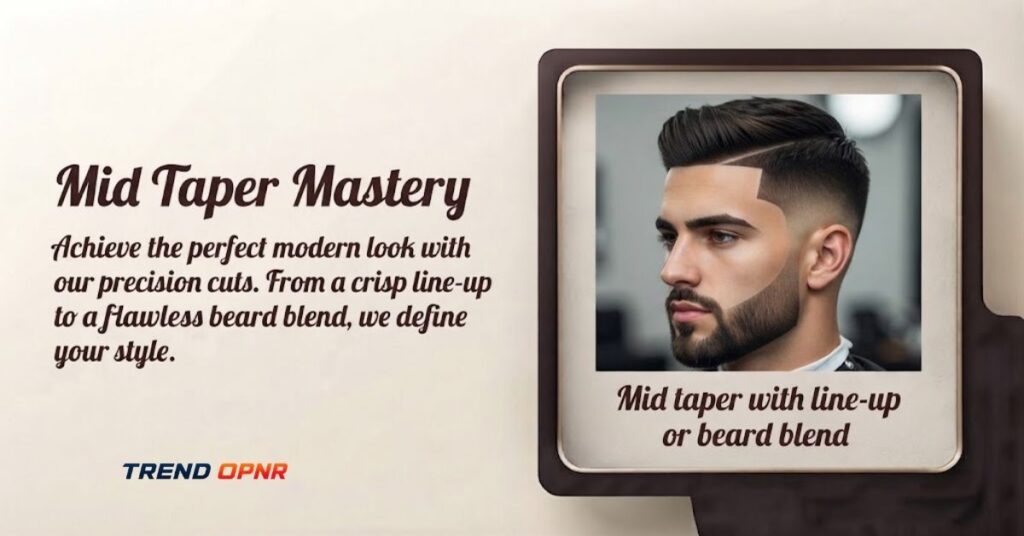 . Mid taper with line-up or beard blend